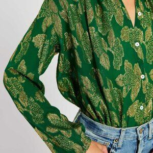 Mille Francesca silk blouse in green Malachite Shimmer Sz M